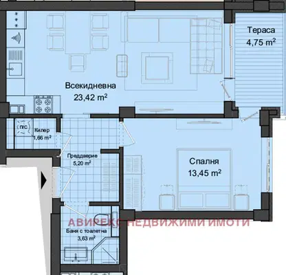 Снимка 2 — Двустаен апартамент в Пловдив, Кършияка