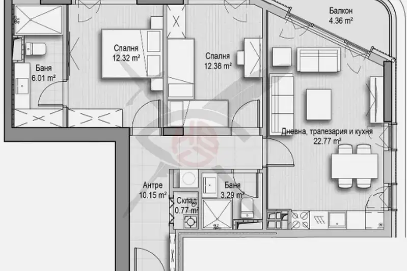 3-bedroom apartment in Sofiya, Hladilnika