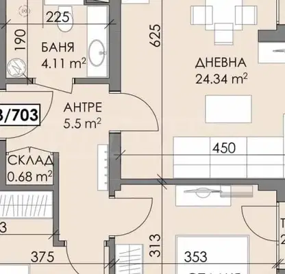 Снимка 2 — Тристаен апартамент в Бургас, Меден рудник - зона В