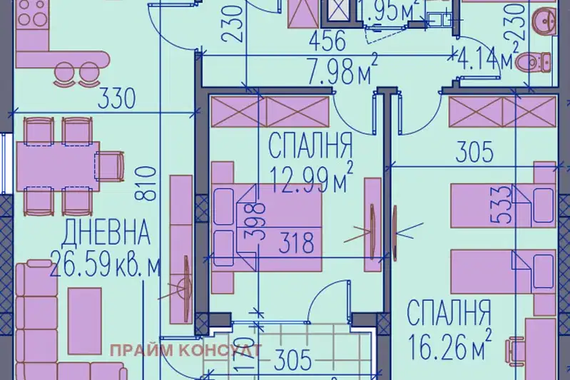 Тристаен апартамент в Пловдив, Тракия
