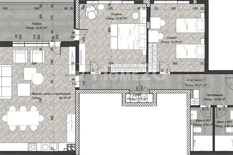 3-bedroom apartment in Sofia, Centyr