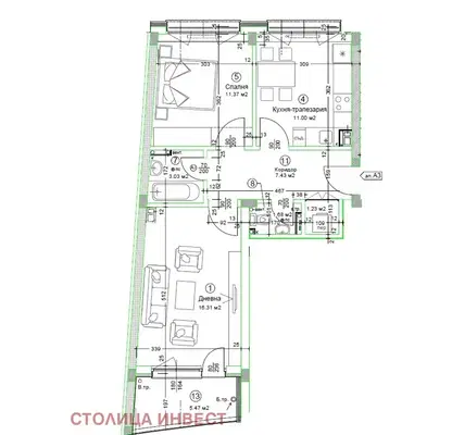 Снимка 2 — Двустаен апартамент в Русе, Център