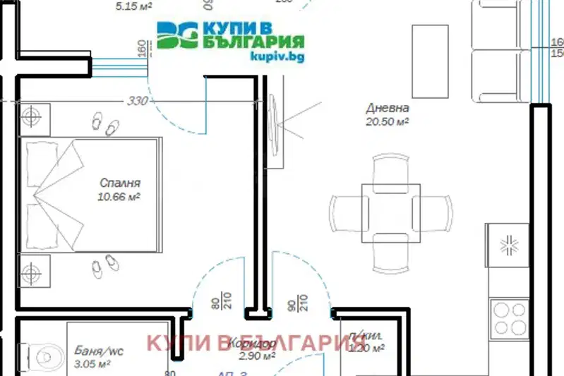 2-bedroom apartment in Varna, Pchelina