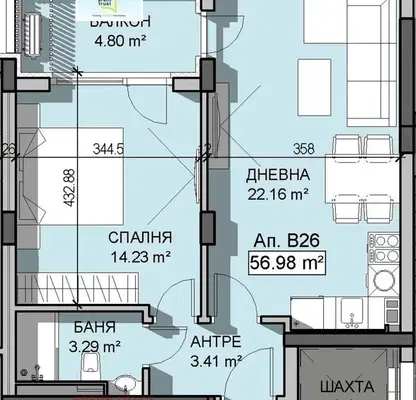 Снимка 3 — Двустаен апартамент в София, Манастирски ливади
