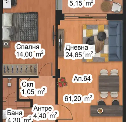 Снимка 2 — Двустаен апартамент в Пловдив, Младежки Хълм