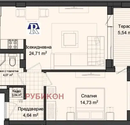 Снимка 2 — Двустаен апартамент с тераса в Кършияка, Пловдив