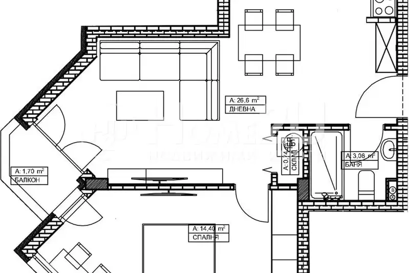 2-bedroom apartment in Sofiya, Vitosha