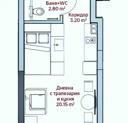 Снимка 3 — Едностаен апартамент в София, Център