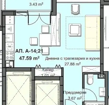 Снимка 3 — Едностаен апартамент с възможност за преустройство в Христо Смирненски, Пловдив