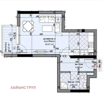 Снимка 2 — Едностаен апартамент с 55 кв.м в Младост 2, Варна