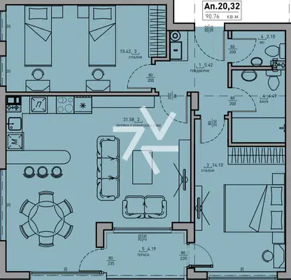 Снимка 2 — Тристаен апартамент с тераса в Малинова долина, София