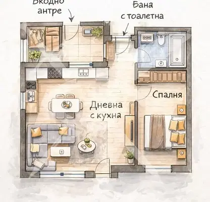 Снимка 3 — Двустаен апартамент с централно отопление в Лагера, София