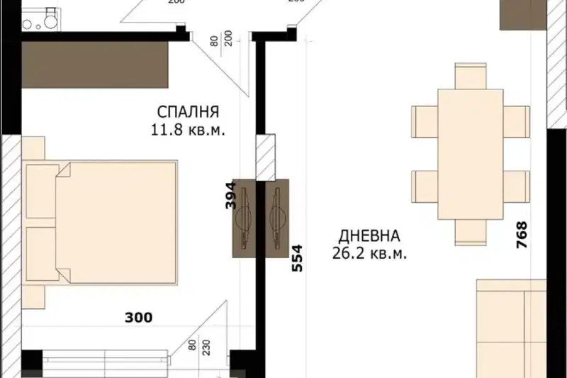Двустаен апартамент в Кайсиева ина
