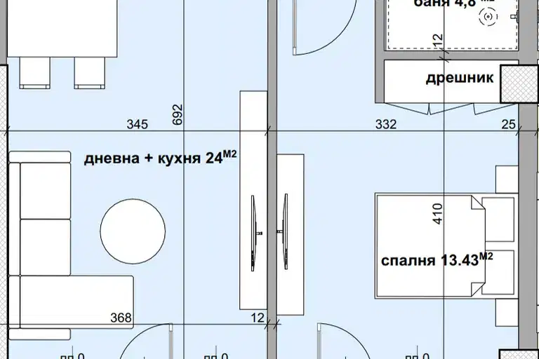 Двустаен апартамент в Студентско че
