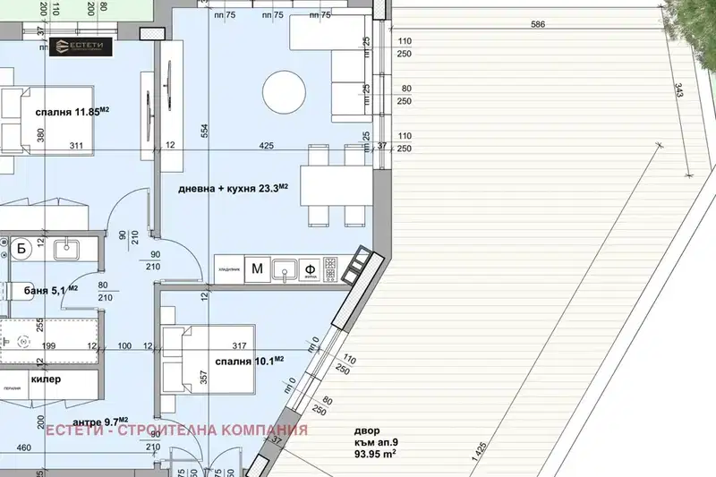 3-bedroom apartment in Студентско че