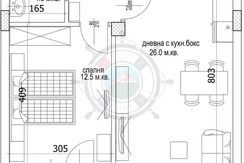 Двустаен апартамент с южно изложение в Кайсиева градина, Варна