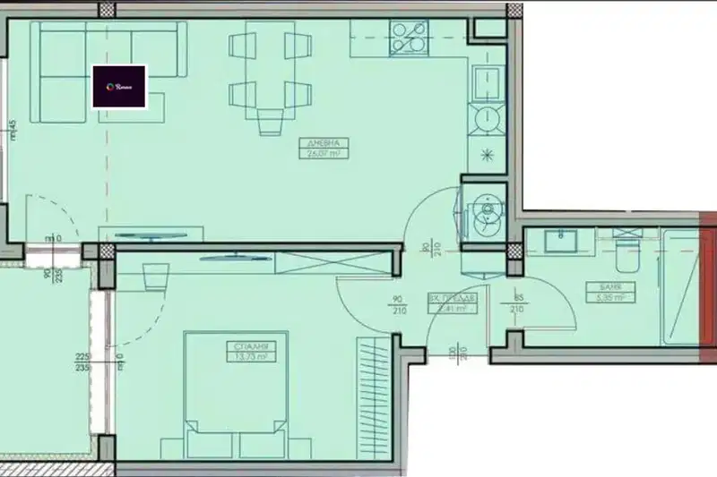 2-bedroom apartment in Кайсиева ина