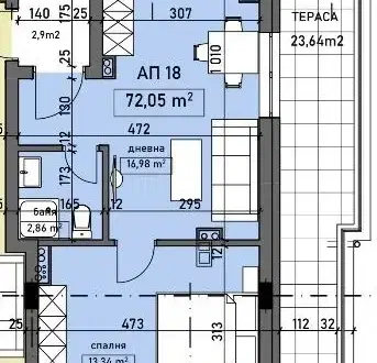 Снимка 2 — Двустаен апартамент с голяма тераса в Банишора, София