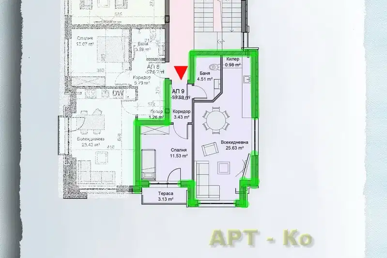 Двустаен апартамент в Перник, Център
