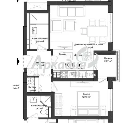 Снимка 2 — Двустаен апартамент с лоджия в нова сграда в Гагарин, Пловдив