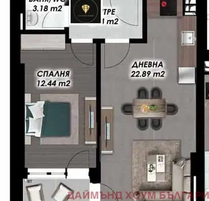 Снимка 2 — Двустаен апартамент в Пловдив, Гагарин