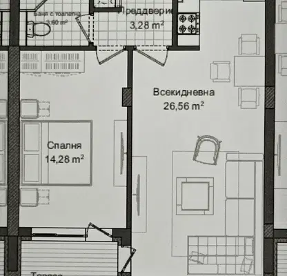 Снимка 5 — Двустаен апартамент с тераса в Гагарин, Пловдив