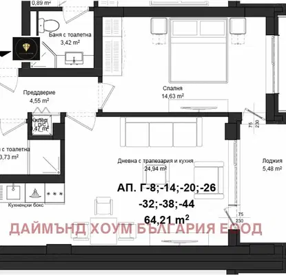 Снимка 2 — Двустаен апартамент в Пловдив, Гагарин