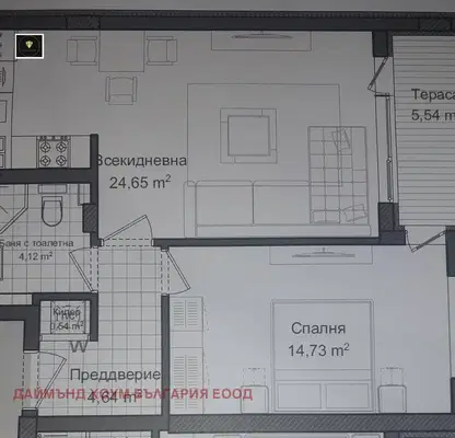 Снимка 2 — Двустаен апартамент в Пловдив, Гагарин