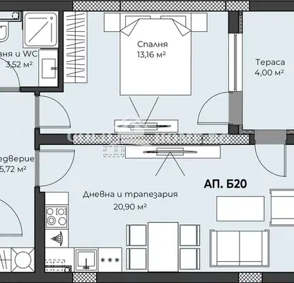 Снимка 3 — Двустаен апартамент с тераса в кв. Христо Смирненски, Пловдив