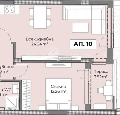 Снимка 2 — Двустаен апартамент с тераса в кв. Христо Смирненски, Пловдив