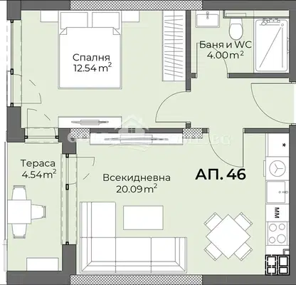 Снимка 3 — Двустаен апартамент с тераса в кв. Христо Смирненски, Пловдив