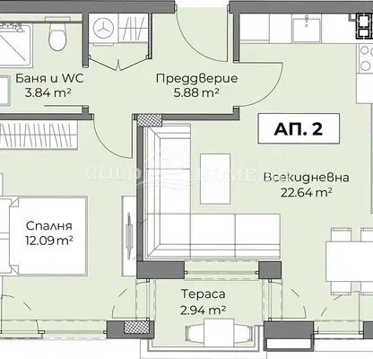 Снимка 5 — Двустаен апартамент с тераса в кв. Христо Смирненски, Пловдив