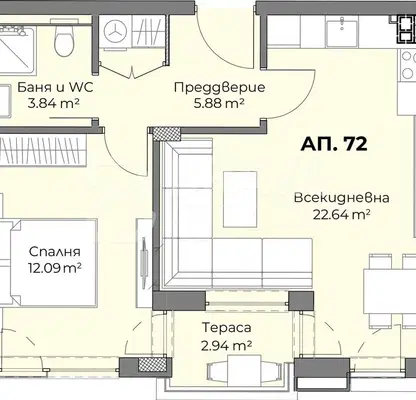 Снимка 2 — Двустаен апартамент в Христо Смирненски с асансьор