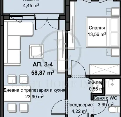 Снимка 4 — Двустаен апартамент в Христо Смирненски с тераса