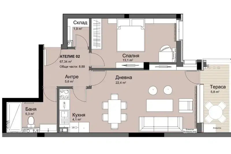 2-bedroom apartment in Sofiya, Krasno Selo
