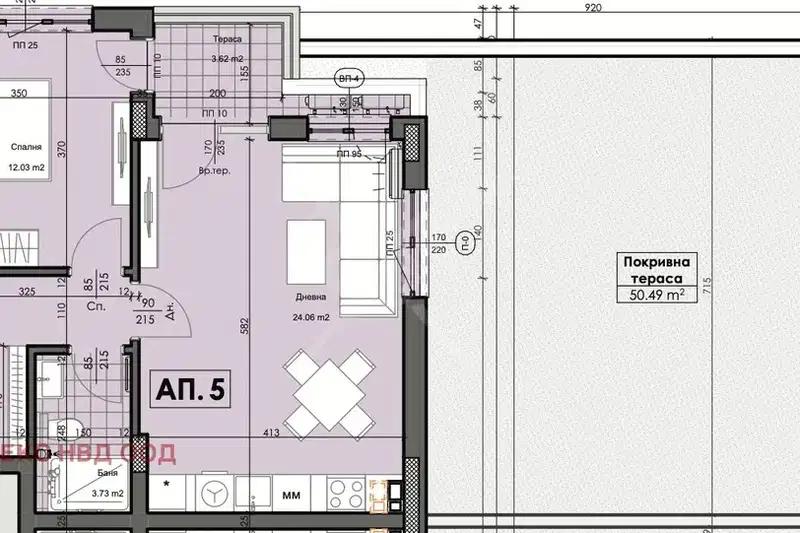 Two-room apartment 126 sq m in Karsiyaka, Plovdiv with terrace