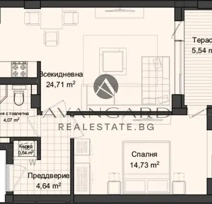 Снимка 5 — Двустаен апартамент в Пловдив, Кършияка