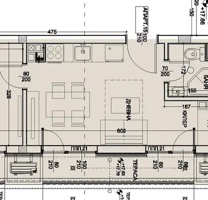 Photo 2 — Two-room apartment in Levski 2, Varna with balcony