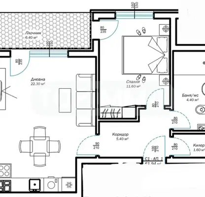 Снимка 2 — Двустаен апартамент 67 кв.м. в м-т Ален мак, Варна