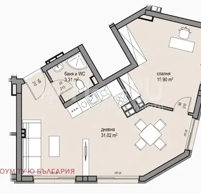 Снимка 2 — Двустаен апартамент в София, Малинова долина