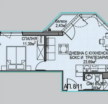 Снимка 2 — Двустаен апартамент в София, Обеля 2