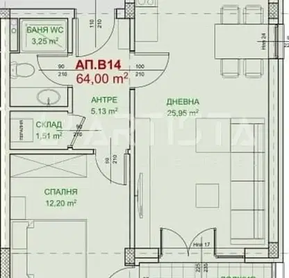 Снимка 3 — Двустаен апартамент в София, Обеля 2