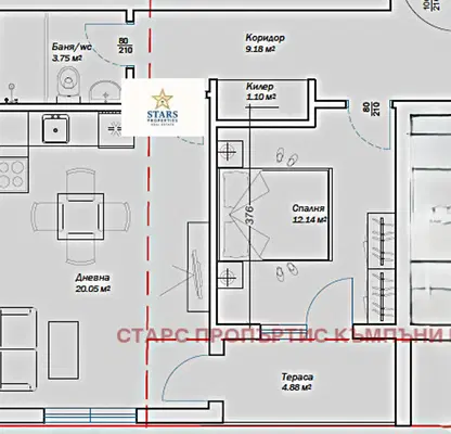 Снимка 2 — Двустаен апартамент с тераса в Погреби, Варна