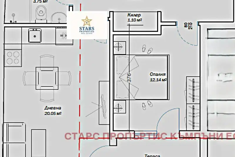 Двустаен апартамент с тераса в Погреби, Варна