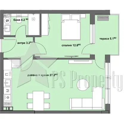 Снимка 4 — Двустаен апартамент в Стара Загора, Самара 3