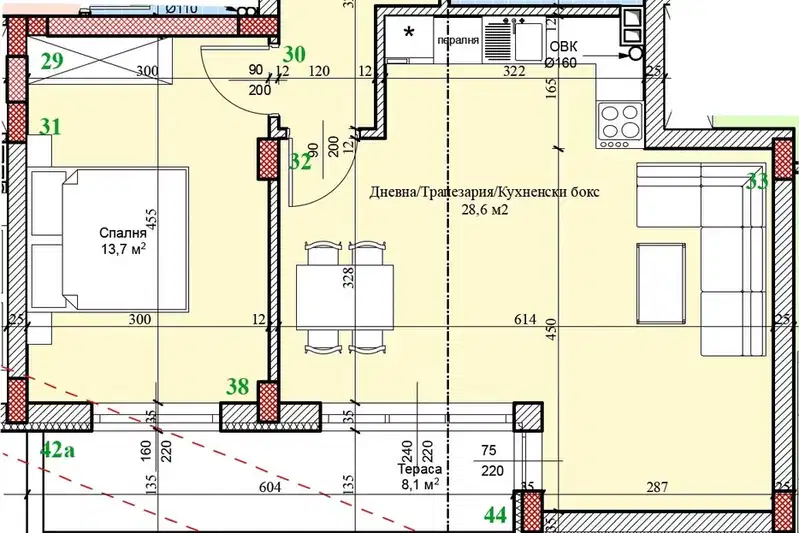 Двустаен апартамент в Русе, Широк център