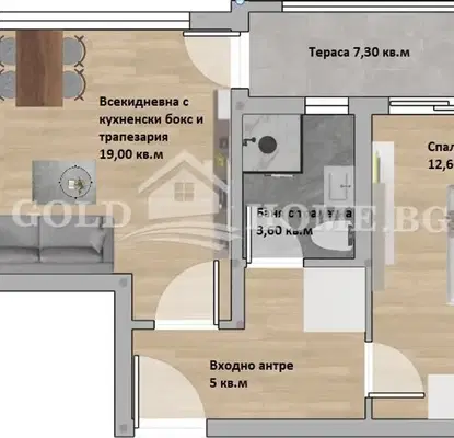 Снимка 3 — Двустаен апартамент с тераса в Тракия, Пловдив