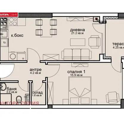Снимка 3 — Двустаен апартамент с тераса в нова сграда във Витоша, София
