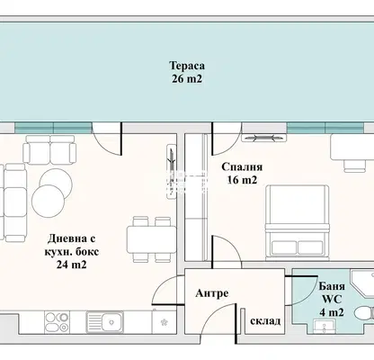 Снимка 2 — Двустаен апартамент в Кючук Париж, Пловдив с панорамна тераса