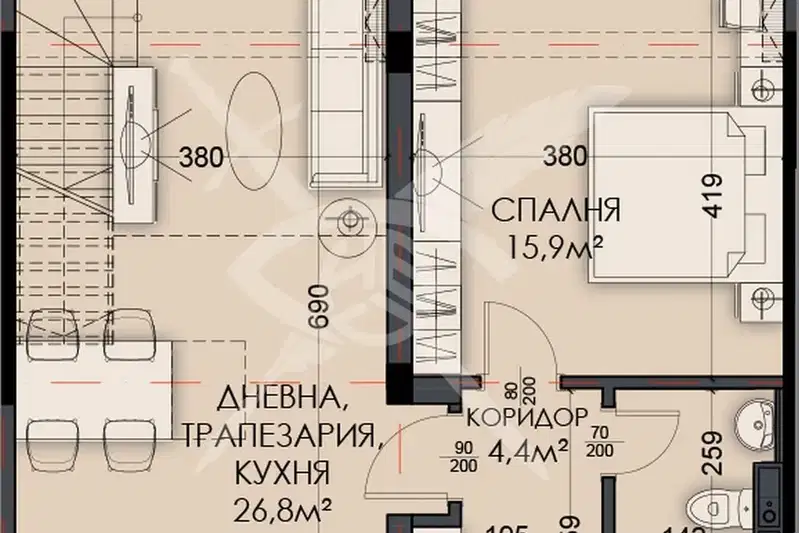 Тристаен мезонет в нова сграда във Виница, Варна